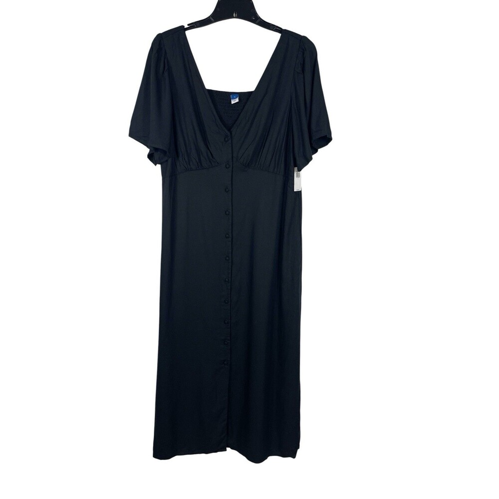 Old Navy Black Crepe Button Front Flutter Sleeve Midi Dress Women’s L NWT